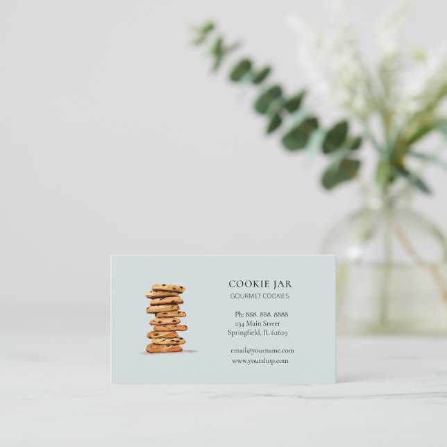 Chocolate chip cookie Bakery Blue  Business  Business Card (Standing Front)