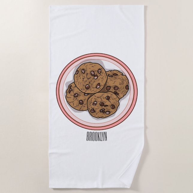 Chocolate chip cookie cartoon illustration  beach towel (Front)