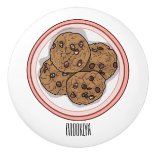 Chocolate chip cookie cartoon illustration ceramic knob