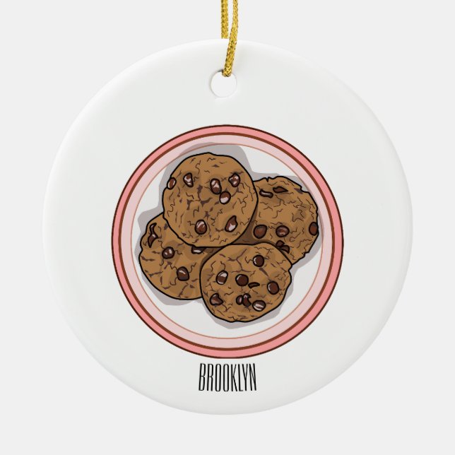 Chocolate chip cookie cartoon illustration ceramic tree decoration (Front)