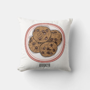 Chocolate chip cookie cartoon illustration cushion