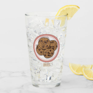 Chocolate chip cookie cartoon illustration glass