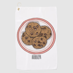 Chocolate chip cookie cartoon illustration  golf towel