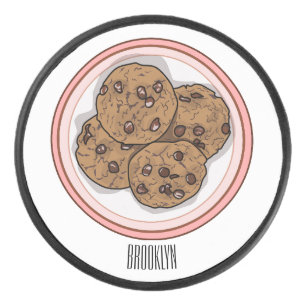 Chocolate chip cookie cartoon illustration hockey puck