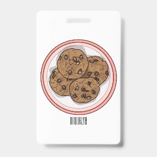 Chocolate chip cookie cartoon illustration  ID badge