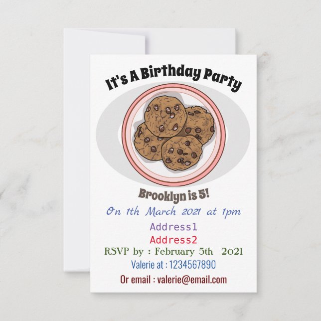 Chocolate chip cookie cartoon illustration invitation (Front)