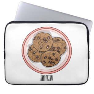 Chocolate chip cookie cartoon illustration  laptop sleeve