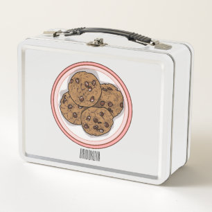Chocolate chip cookie cartoon illustration metal lunch box