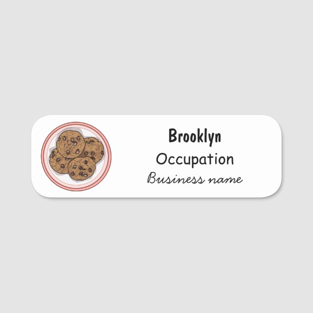 Chocolate chip cookie cartoon illustration name tag (Front)
