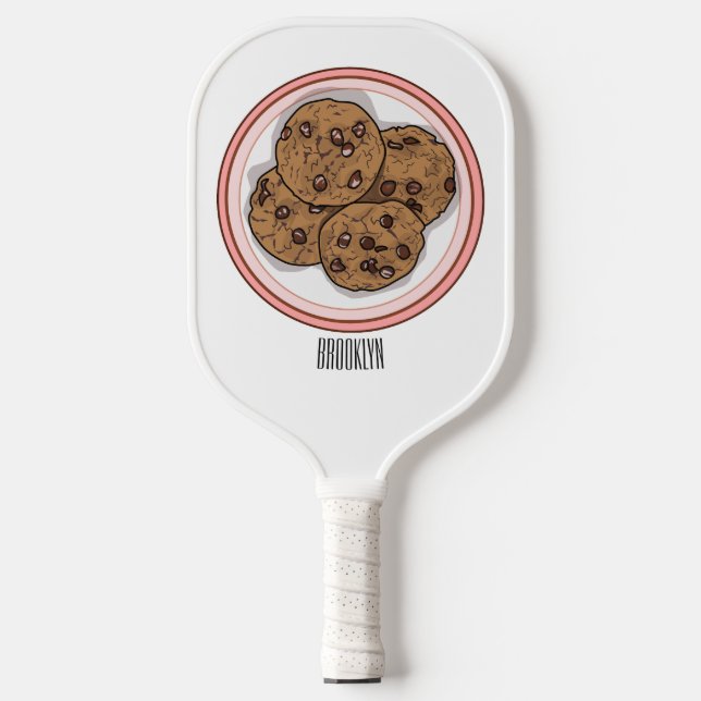 Chocolate chip cookie cartoon illustration pickleball paddle (Front)