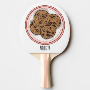 Chocolate chip cookie cartoon illustration  ping pong paddle