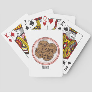Chocolate chip cookie cartoon illustration playing cards