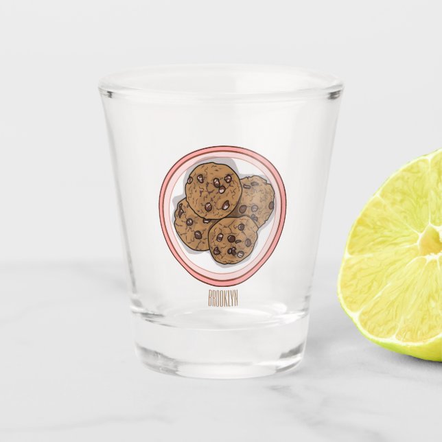Chocolate chip cookie cartoon illustration  shot glass (Front)