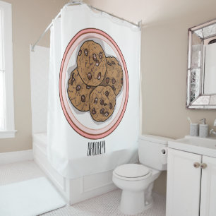 Chocolate chip cookie cartoon illustration shower curtain