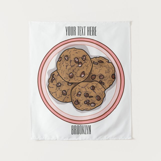 Chocolate chip cookie cartoon illustration  tapestry (Front)