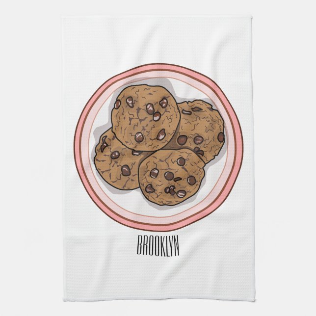Chocolate chip cookie cartoon illustration  tea towel (Vertical)