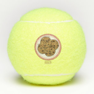 Chocolate chip cookie cartoon illustration  tennis balls