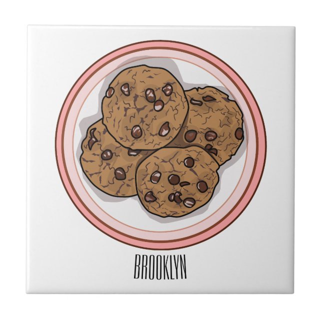 Chocolate chip cookie cartoon illustration  tile (Front)