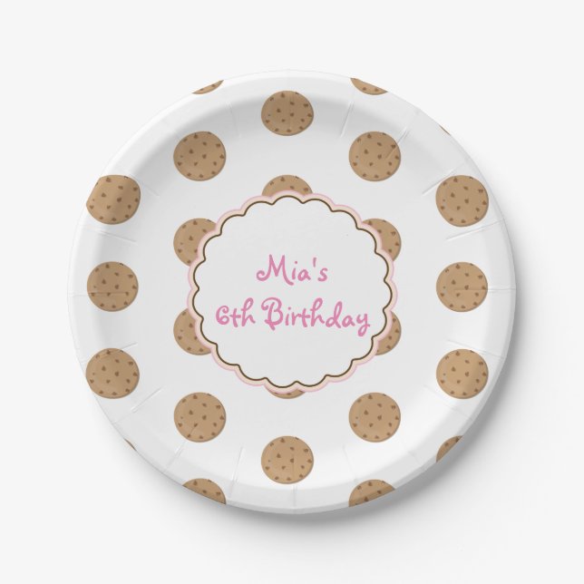 Chocolate Chip Cookie Girls Birthday Party Plates (Front)