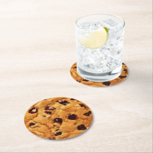 Chocolate Chip Cookie Image Round Paper Coaster