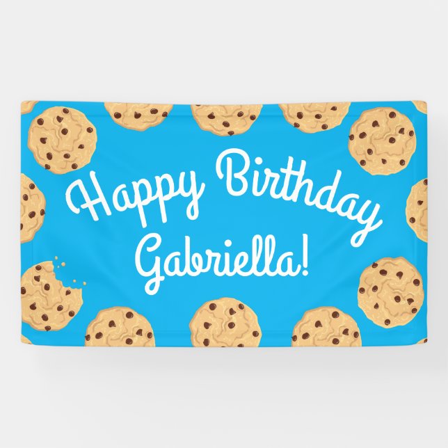 Chocolate Chip Cookie Kids 1st Birthday Party Blue Banner (Horizontal)