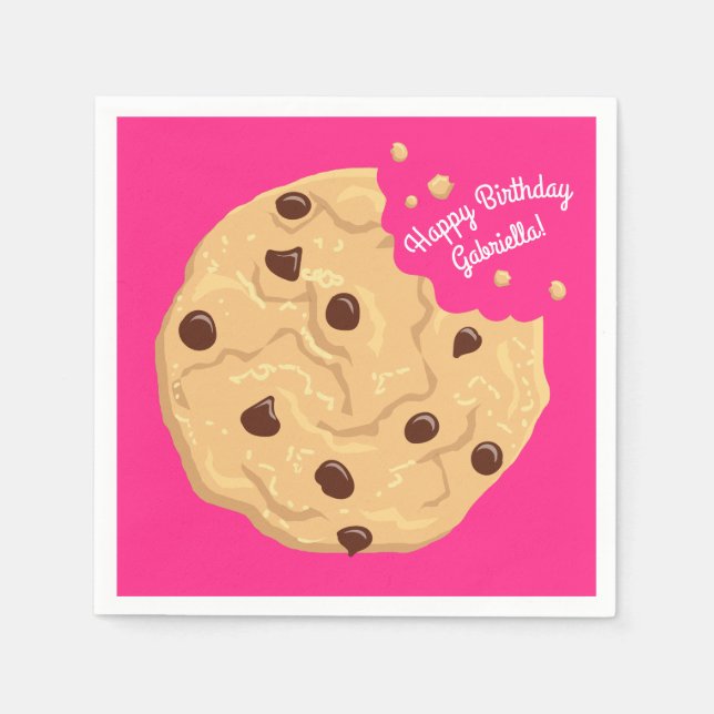 Chocolate Chip Cookie Kids 1st Birthday Party Pink Napkin (Front)