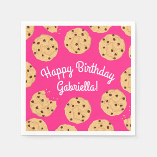 Chocolate Chip Cookie Kids 1st Birthday Party Pink Napkin