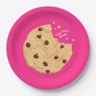 Chocolate Chip Cookie Kids 1st Birthday Party Pink Paper Plate