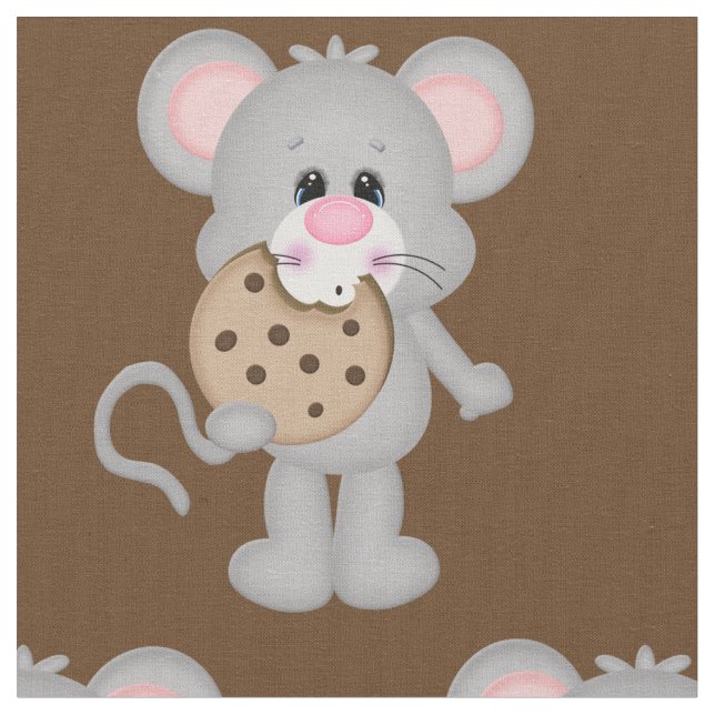 Chocolate chip cookie mouse combed cotton material fabric (Close Up)