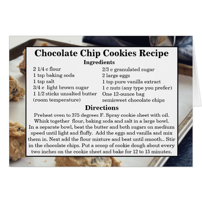 Chocolate Chip Cookie Recipe Card (Front Horizontal)