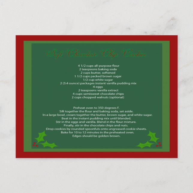 Chocolate Chip Cookie Recipe Postcard (Front)