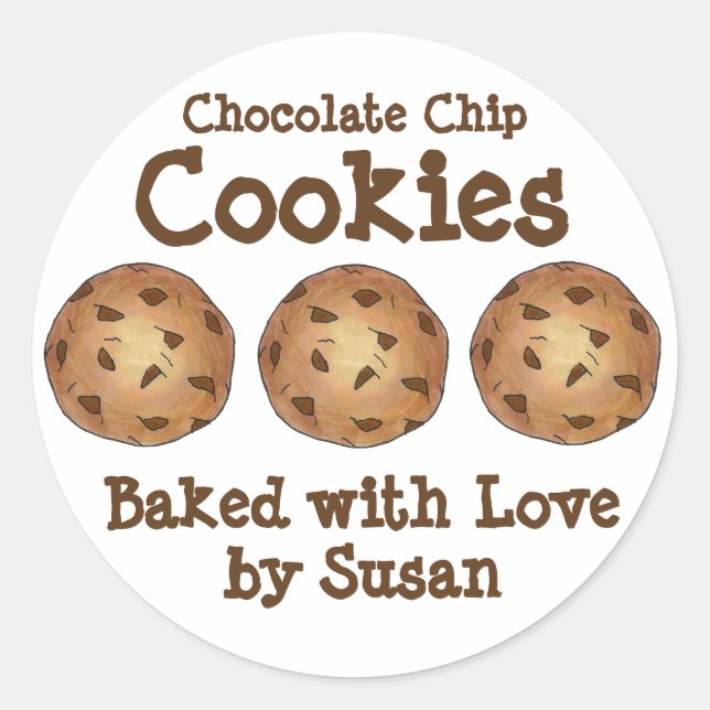 Chocolate Chip Cookies Baked Made with Love Bakery Classic Round Sticker (Front)