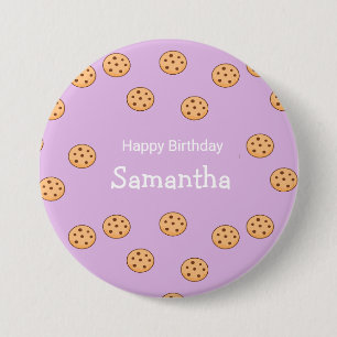 Chocolate chip cookies birthday purple 7.5 cm round badge