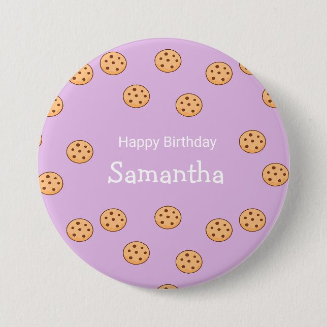 Chocolate chip cookies birthday purple  7.5 cm round badge (Front)