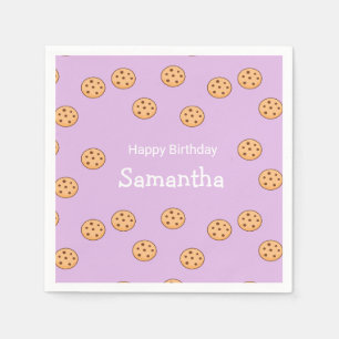 Chocolate chip cookies birthday purple  napkin