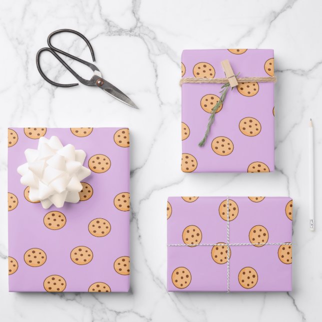 Chocolate chip cookies birthday purple  wrapping paper sheet (Front)