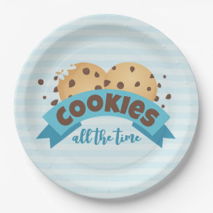 Chocolate Chip Cookies Blue Stripes Paper Plates