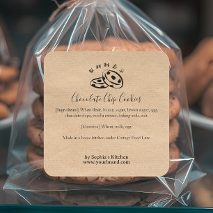 Chocolate Chip Cookies Kraft Minimalist Bakery Square Sticker