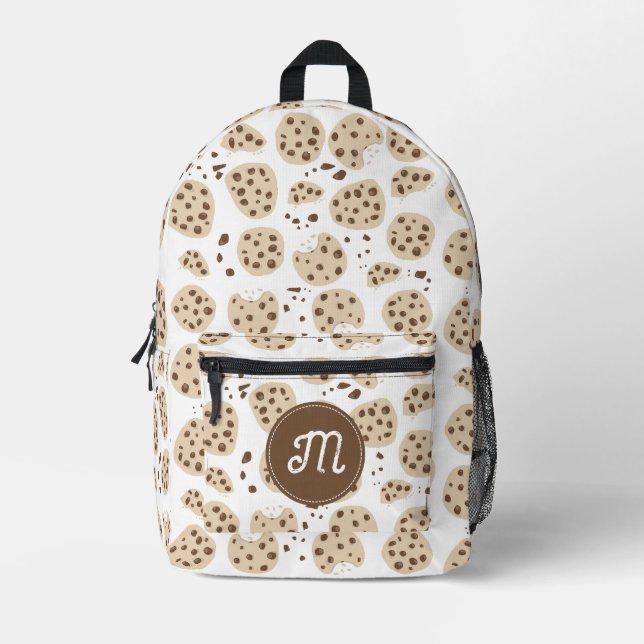 Chocolate Chip Cookies Pattern Monogram School Printed Backpack (Front)