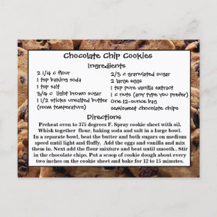 Chocolate Chip Cookies Recipe Card Postcard