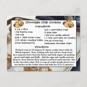Chocolate Chip Cookies Recipe Card Postcard