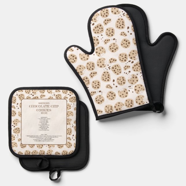 Chocolate Chip Cookies Recipe Keepsake Oven Mitt & Pot Holder Set (Front/Back)