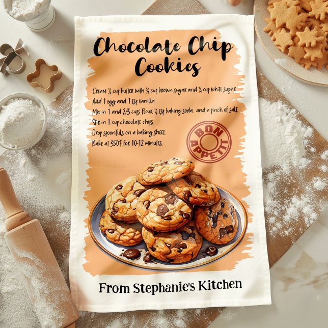 Chocolate Chip Cookies Recipe Personalised Tea Towel (Creator Uploaded)