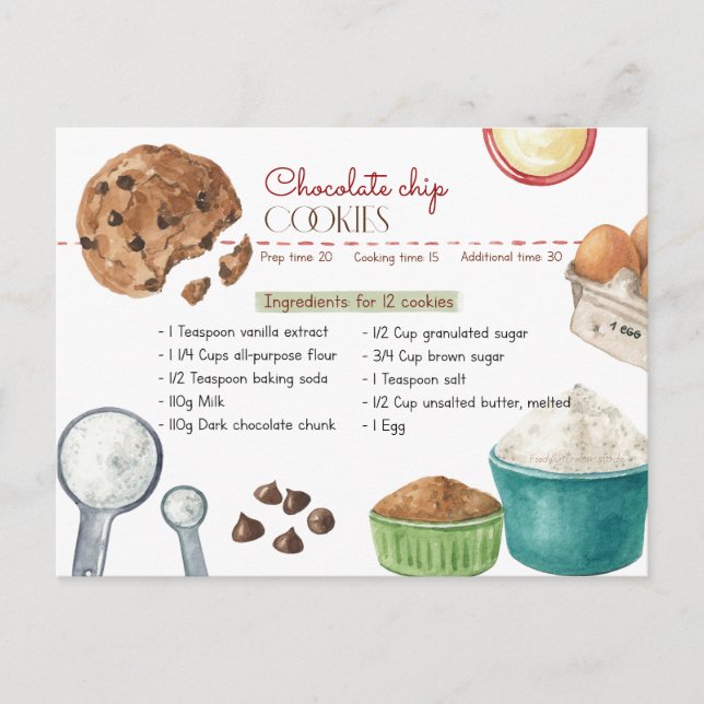 Chocolate Chip Cookies Recipe Postcard (Front)