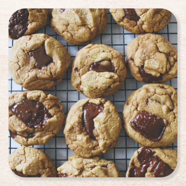 Chocolate Chip Cookies Square Paper Coaster (Front)