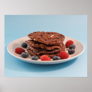Chocolate Chip Cookies With Berries Food Photo Poster