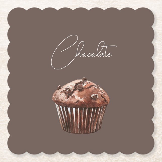 Chocolate Chip Muffin Cupcake Birthday Paper Coaster (Front)