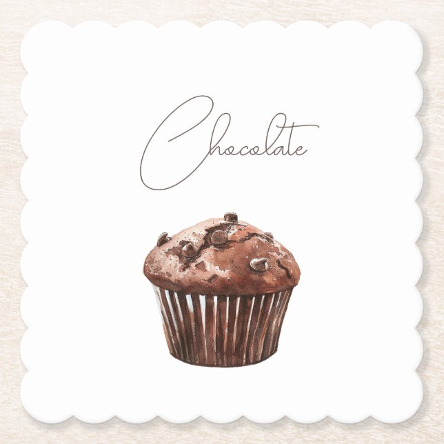 Chocolate Chip Muffin Cupcake Paper Coaster (Front)