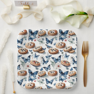 Chocolate Chip Sandwich Cookies & Blue Butterflies Paper Plate