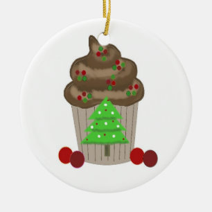 Chocolate Christmas Cupcake Ceramic Tree Decoration